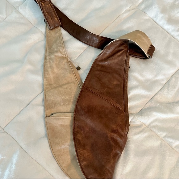 Sash Bag - Reversible Cream/Honey Cognac Leather - Picture 2 of 11